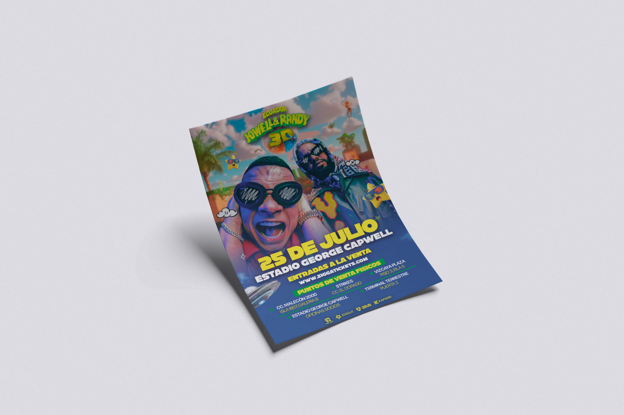 Volante y material impreso de Jowell y Randy 3D